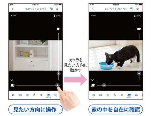 ペットの動きにカメラが反応して追従する